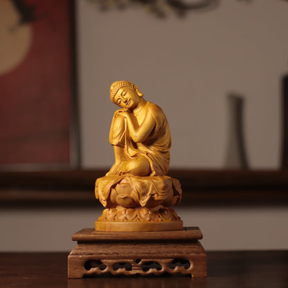 Serene Buddha Statue - Cypress Wood, 7.9-Inch Desk Decor – additional view 4