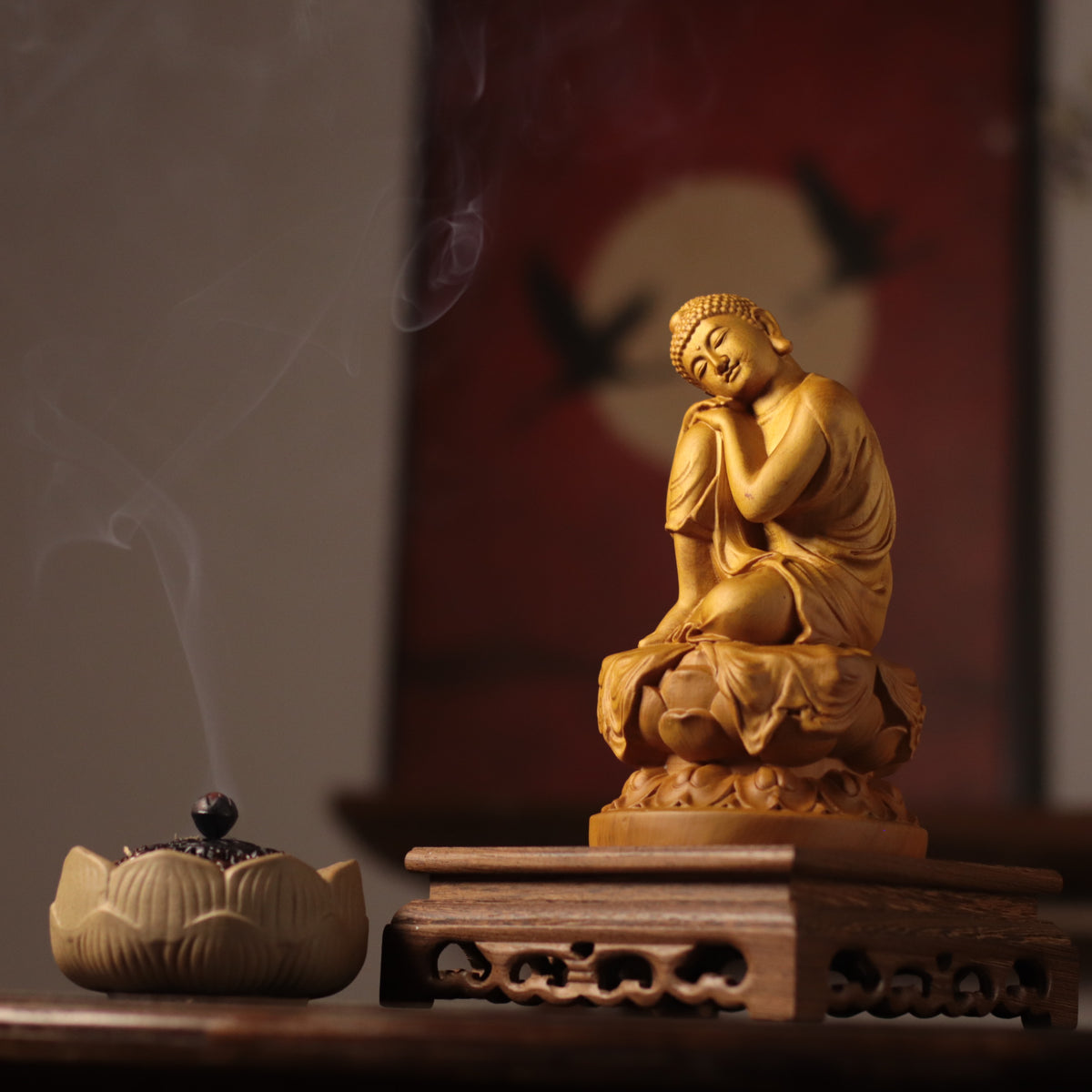 Serene Buddha Statue - Cypress Wood, 7.9-Inch Desk Decor – additional view 5