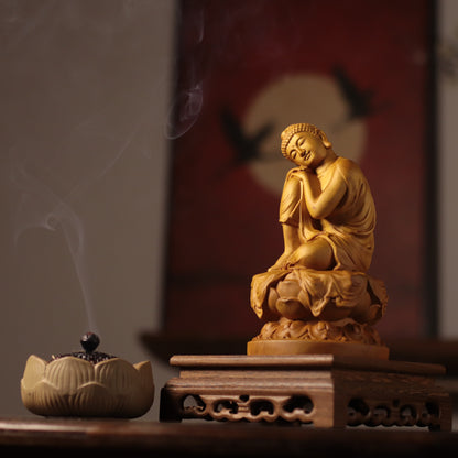 Serene Buddha Statue - Cypress Wood, 7.9-Inch Desk Decor – additional view 5