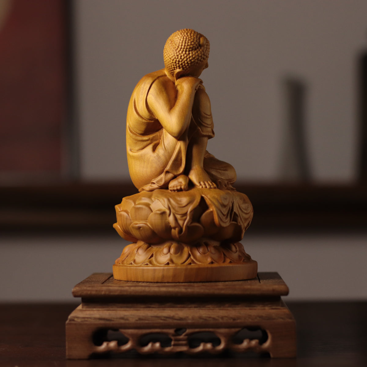 Serene Buddha Statue - Cypress Wood, 7.9-Inch Desk Decor – additional view 6