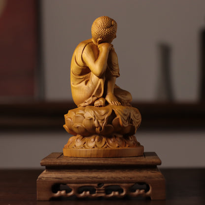 Serene Buddha Statue - Cypress Wood, 7.9-Inch Desk Decor – additional view 6