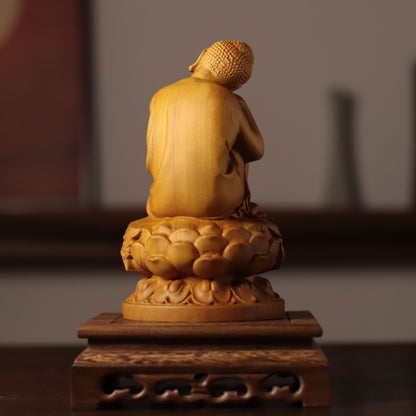 Serene Buddha Statue - Cypress Wood, 7.9-Inch Desk Decor – additional view 7