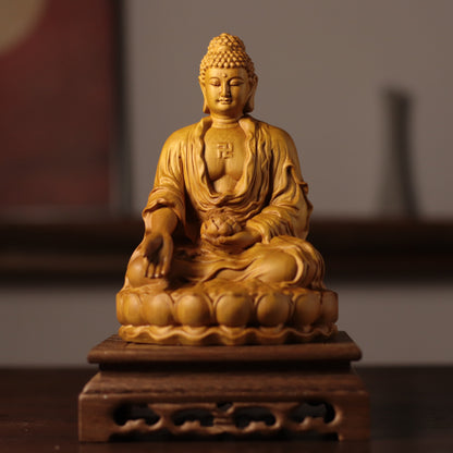 Amitabha Buddha Statue - Cypress Wood, Pure Land Decor – additional view 8