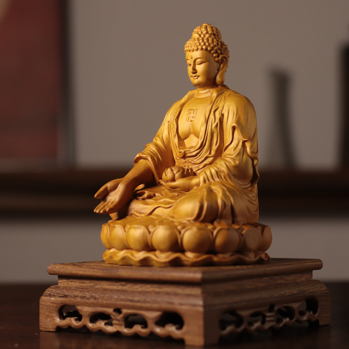 Amitabha Buddha Statue - Cypress Wood, Pure Land Decor – additional view 7