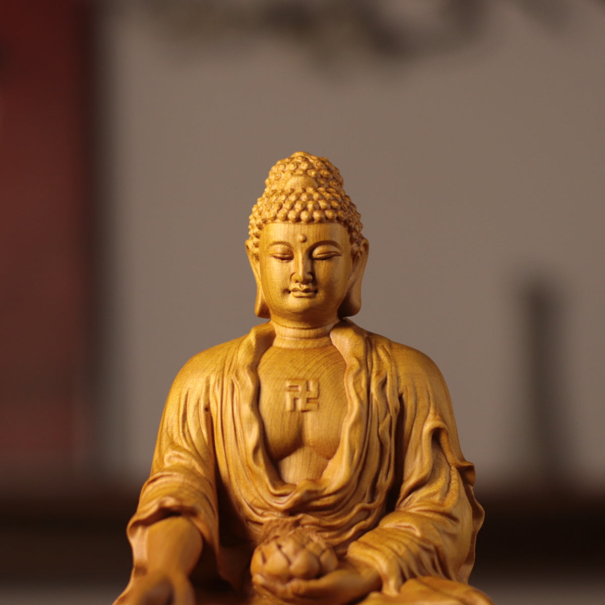 Amitabha Buddha Statue - Cypress Wood, Pure Land Decor – additional view 3