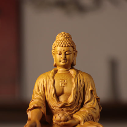 Amitabha Buddha Statue - Cypress Wood, Pure Land Decor – additional view 3