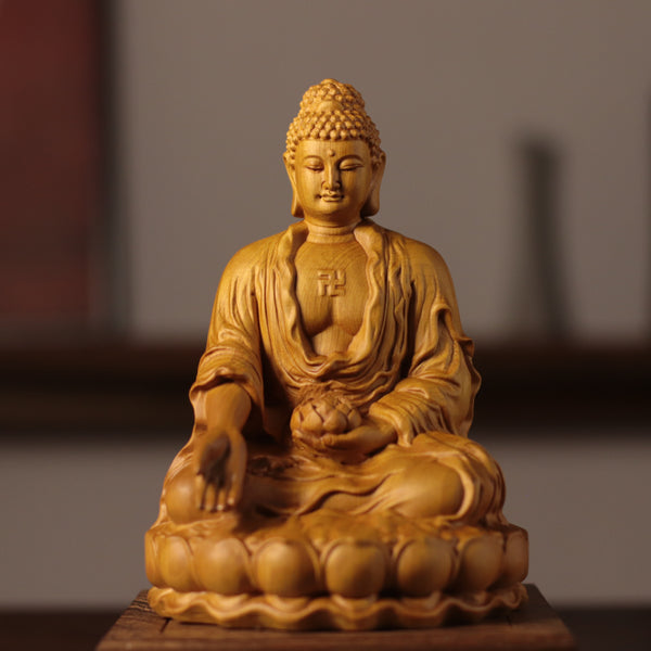 Amitabha Buddha Statue - Cypress Wood, Pure Land Decor