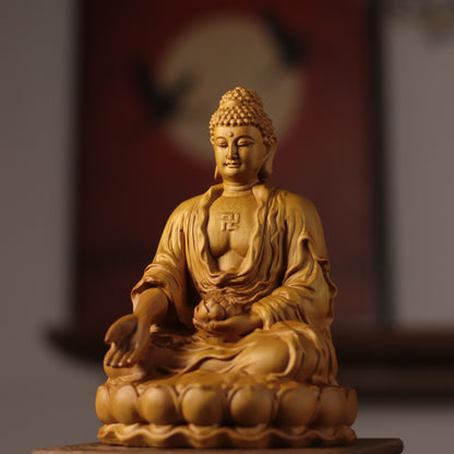 Amitabha Buddha Statue - Cypress Wood, Pure Land Decor – additional view 2