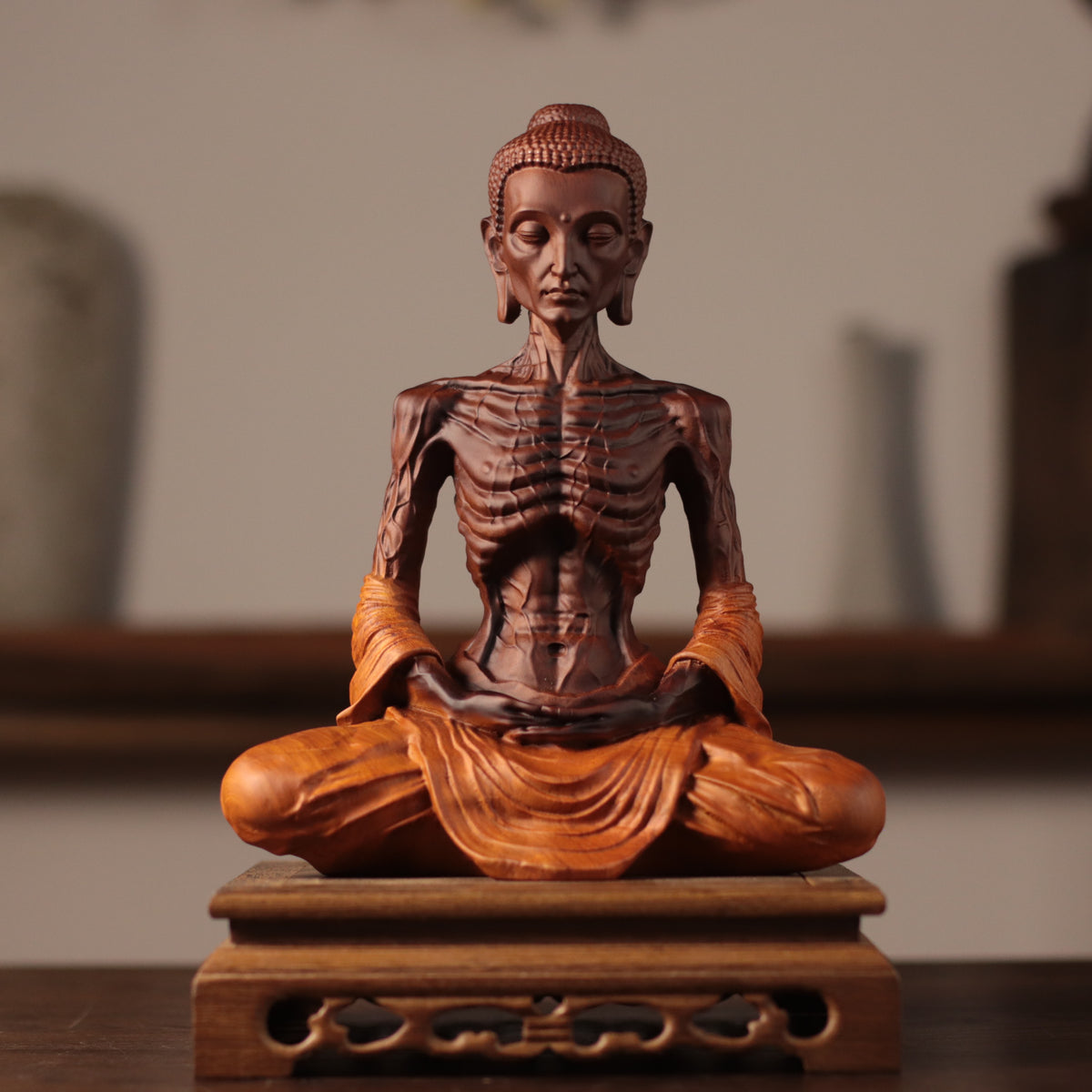Fasting Buddha Statue - Kiaat Wood, Ascetic Siddhartha