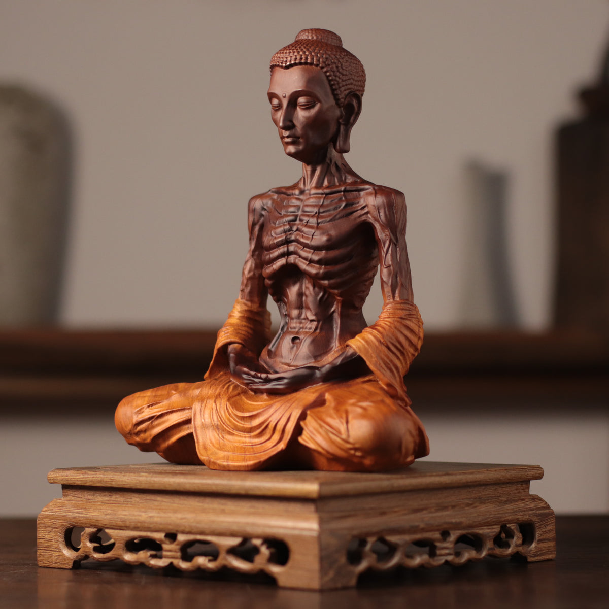 Fasting Buddha Statue - Kiaat Wood, Ascetic Siddhartha – additional view 4