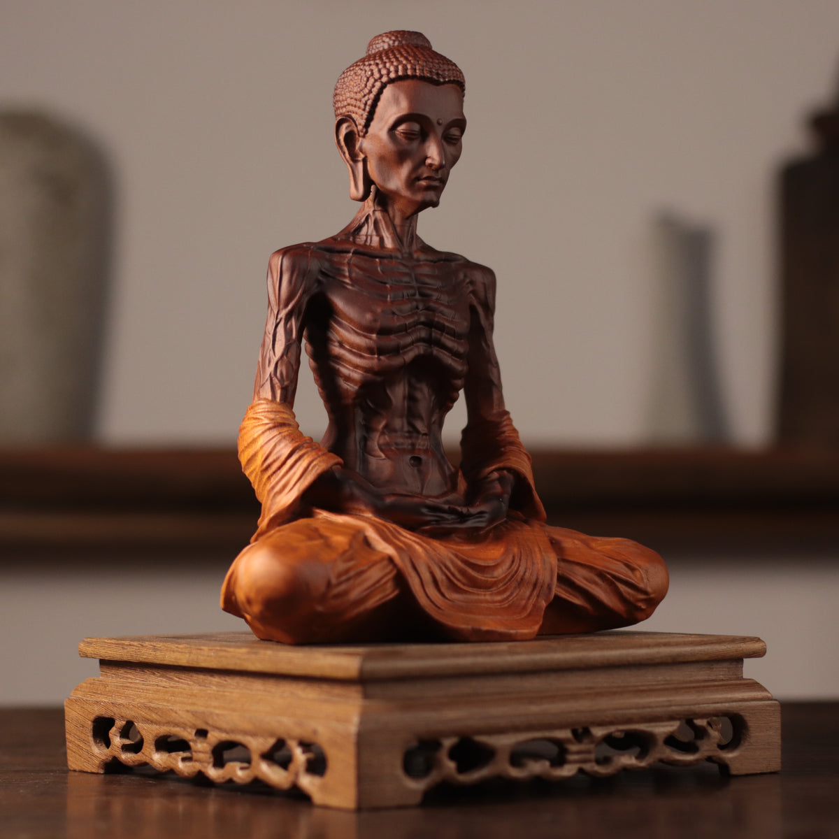 Fasting Buddha Statue - Kiaat Wood, Ascetic Siddhartha – additional view 3