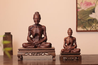 Hand Carved Fasting Buddha Statue, Solid Wood Emaciated Siddhartha
