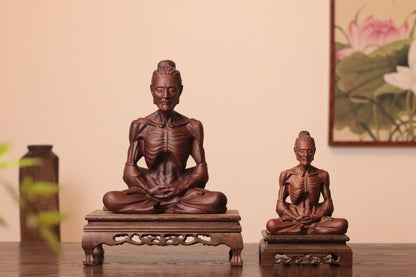Hand Carved Fasting Buddha Statue, Solid Wood Emaciated Siddhartha