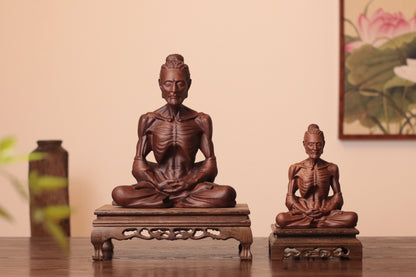 Hand Carved Fasting Buddha Statue, Solid Wood Emaciated Siddhartha