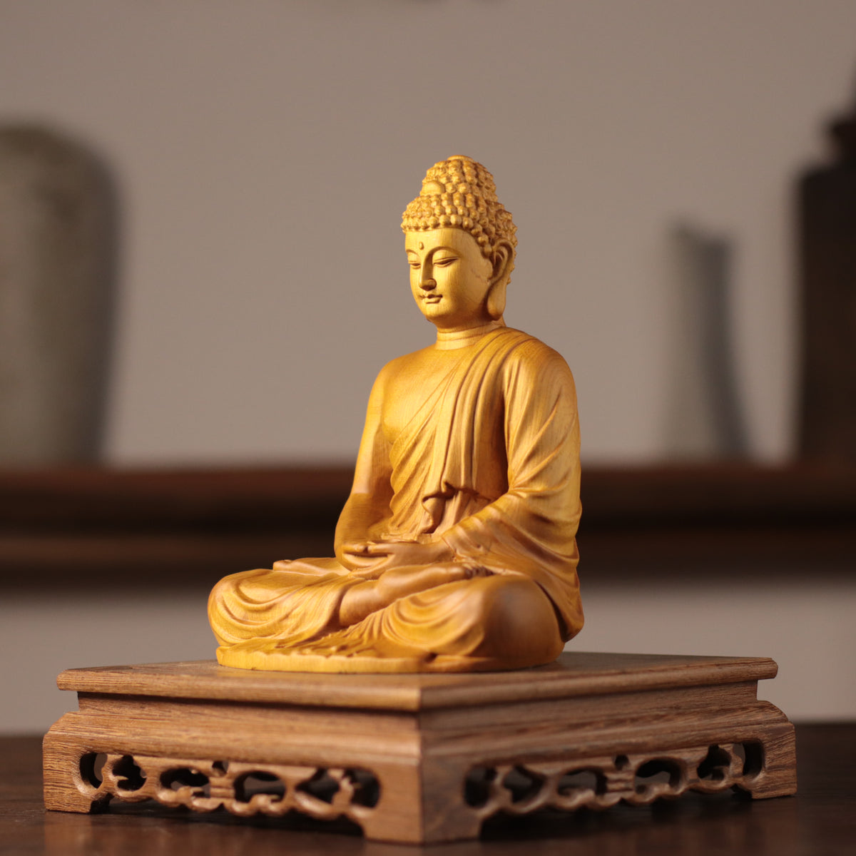 Shakyamuni Buddha Statue - Solid Cypress Wood, Altar Decor