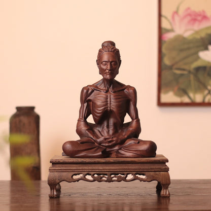 Hand Carved Fasting Buddha Statue, Solid Wood Emaciated Siddhartha