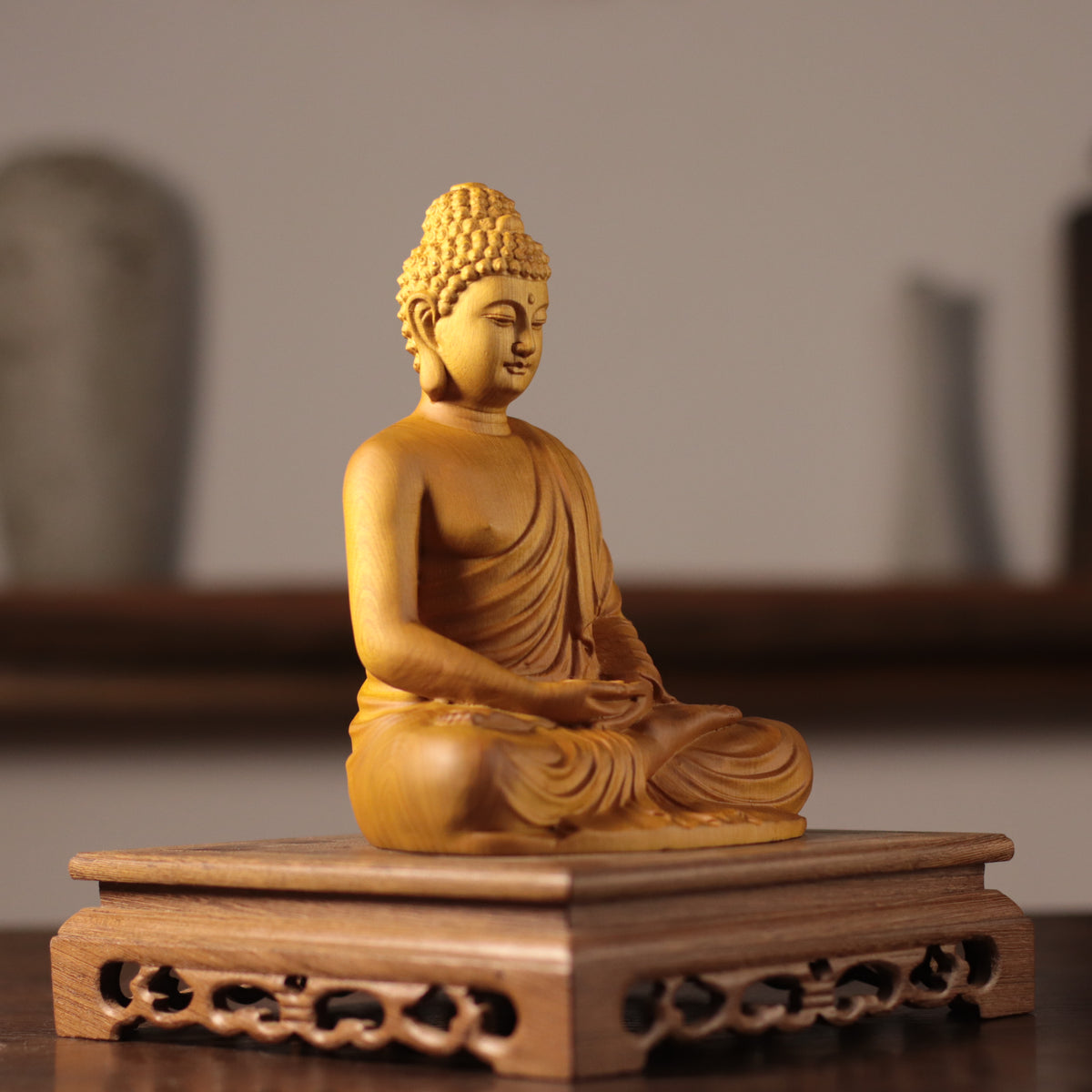 Shakyamuni Buddha Statue - Solid Cypress Wood, Altar Decor – additional view 2