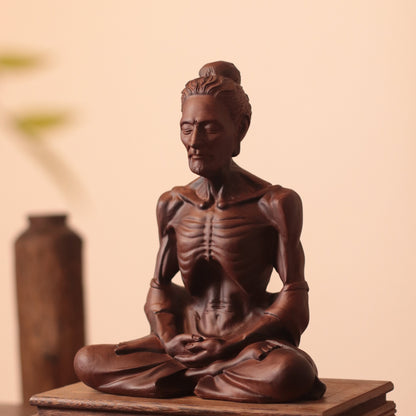 Hand Carved Fasting Buddha Statue, Solid Wood Emaciated Siddhartha