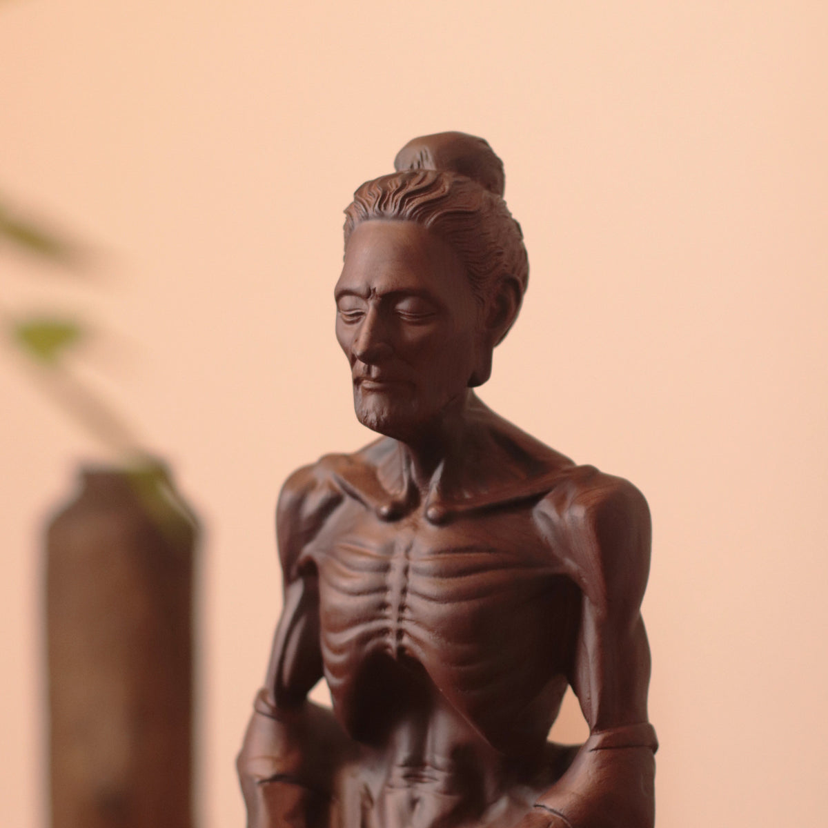 Hand Carved Fasting Buddha Statue, Solid Wood Emaciated Siddhartha