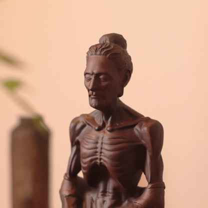 Hand Carved Fasting Buddha Statue, Solid Wood Emaciated Siddhartha