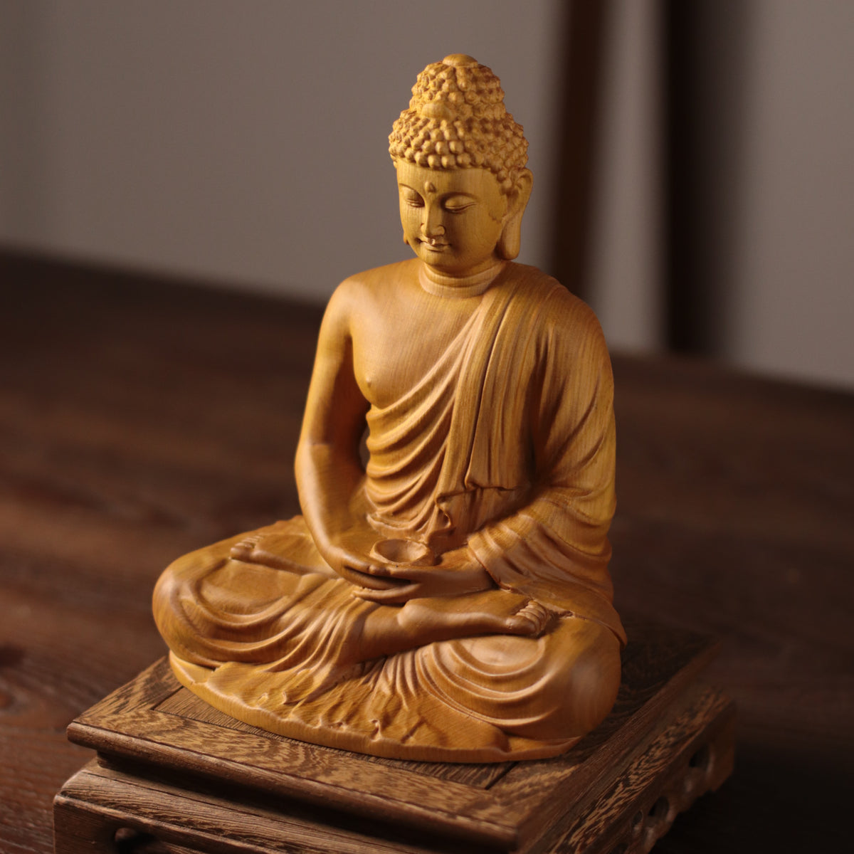 Shakyamuni Buddha Statue - Solid Cypress Wood, Altar Decor – additional view 4