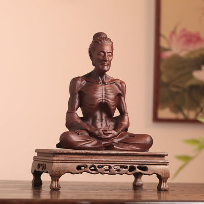 Hand Carved Fasting Buddha Statue, Solid Wood Emaciated Siddhartha