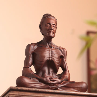Hand Carved Fasting Buddha Statue, Solid Wood Emaciated Siddhartha