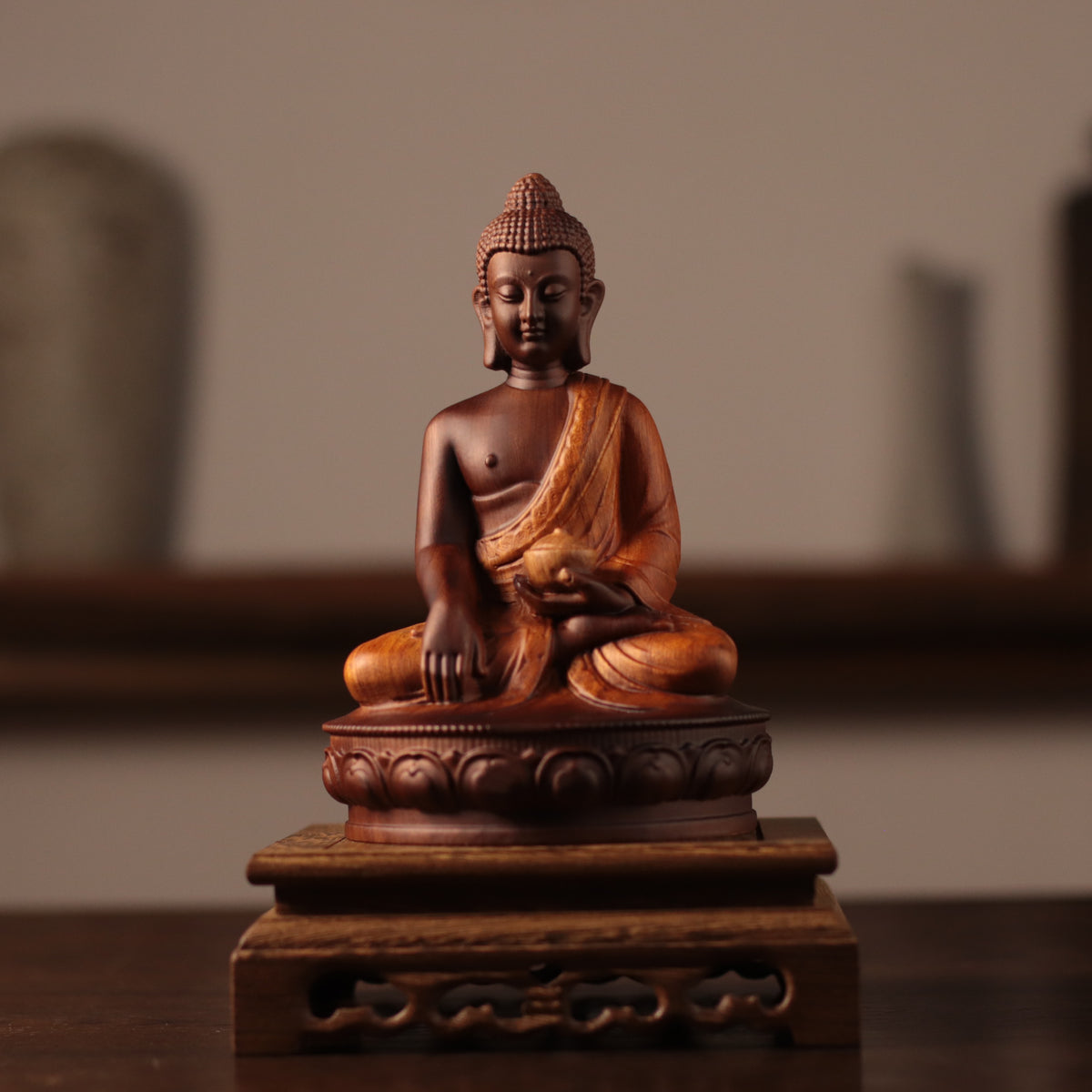 Shakyamuni Buddha Statue - Kiaat Wood, Alms Bowl – additional view 3