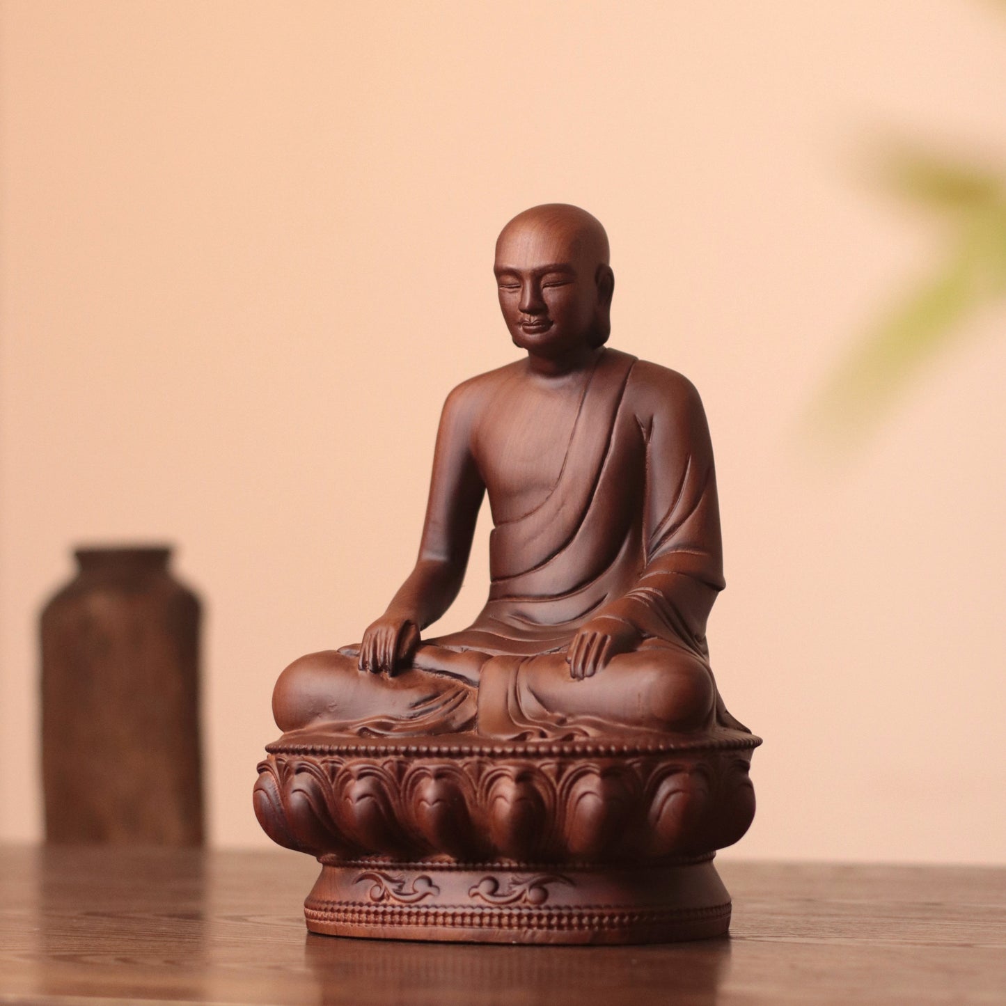 Hand Carved Vietnamese Buddhist King Wooden Statue