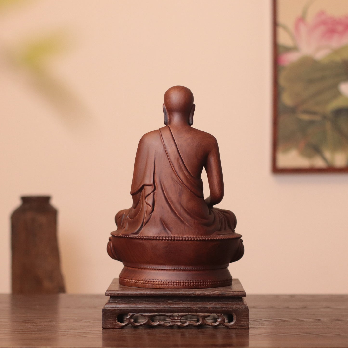 Hand Carved Vietnamese Buddhist King Wooden Statue