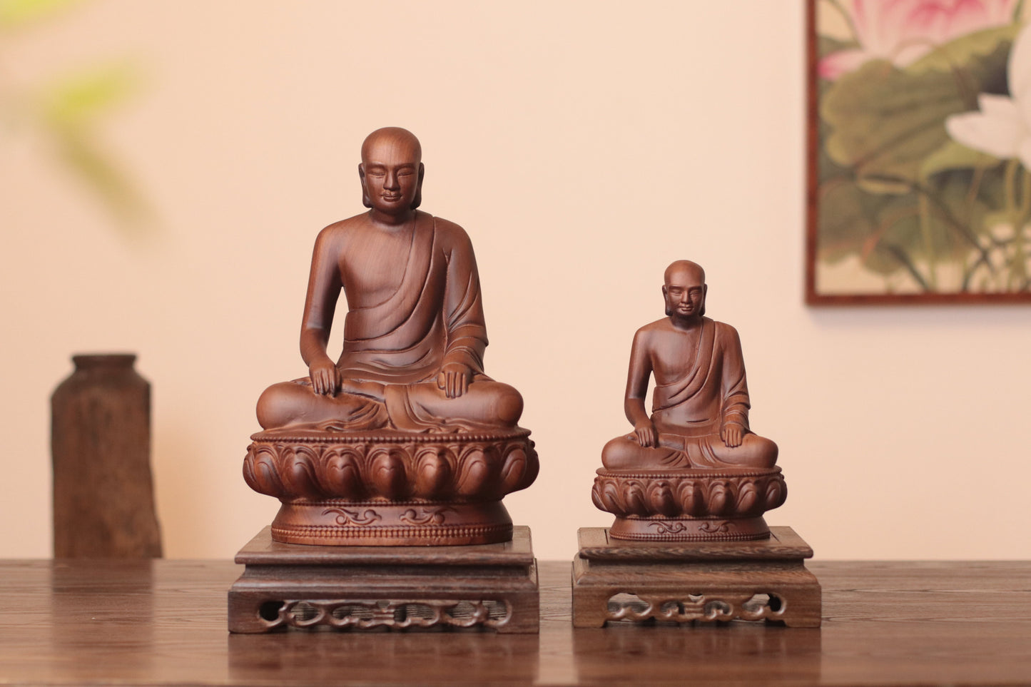 Hand Carved Vietnamese Buddhist King Wooden Statue
