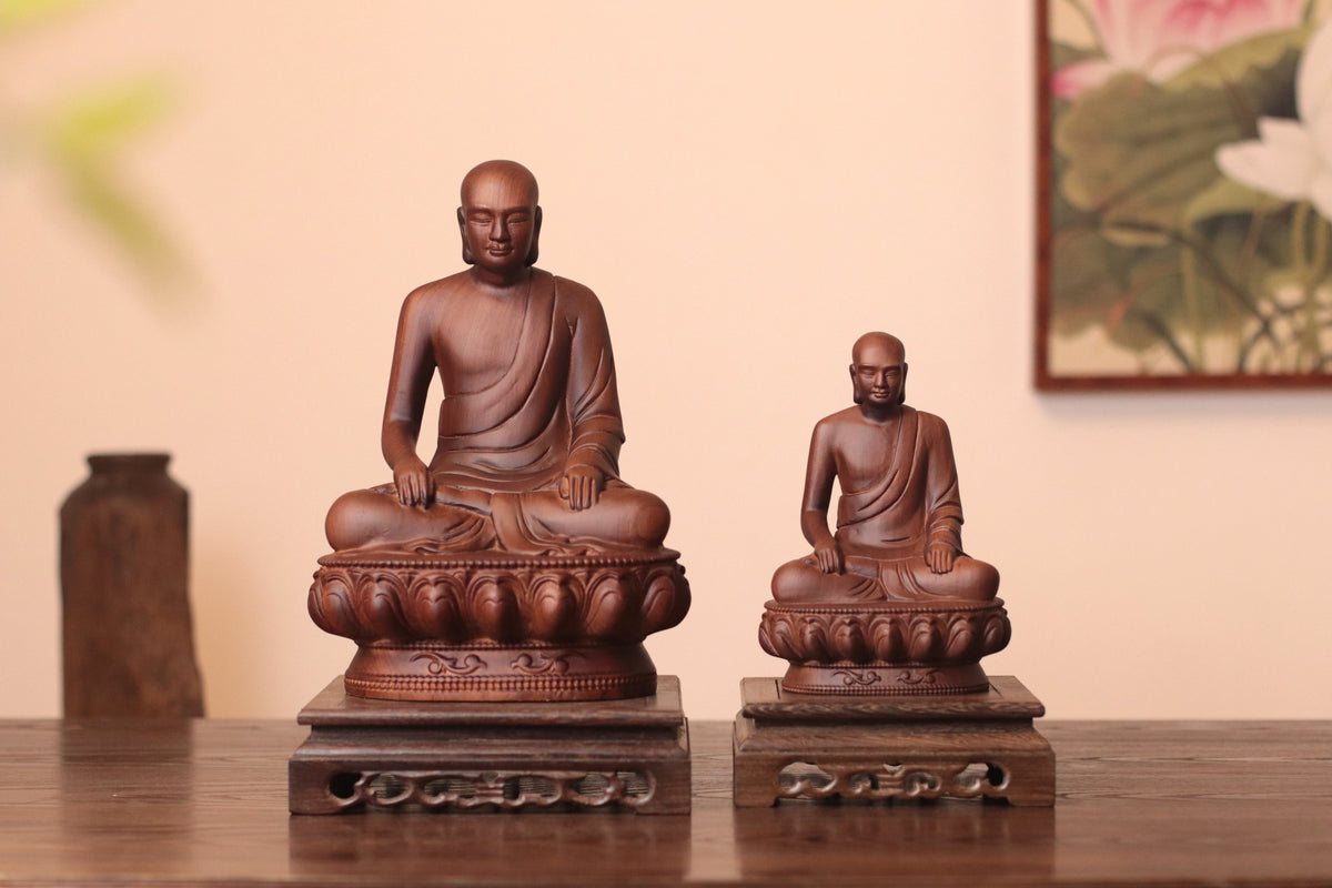 Hand Carved Vietnamese Buddhist King Wooden Statue