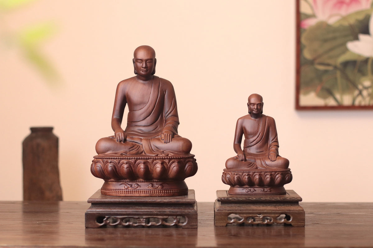 Hand Carved Vietnamese Buddhist King Wooden Statue