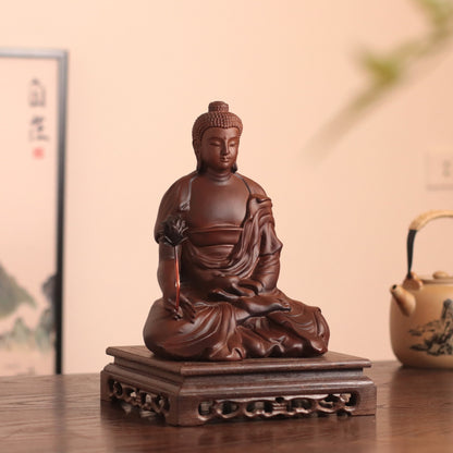 Hand Carved Padauk Wood Bhaisajyaguru Medicine Buddha Statue