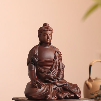 Hand Carved Padauk Wood Bhaisajyaguru Medicine Buddha Statue