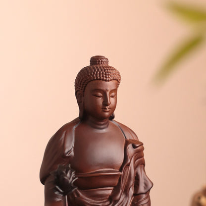 Hand Carved Padauk Wood Bhaisajyaguru Medicine Buddha Statue