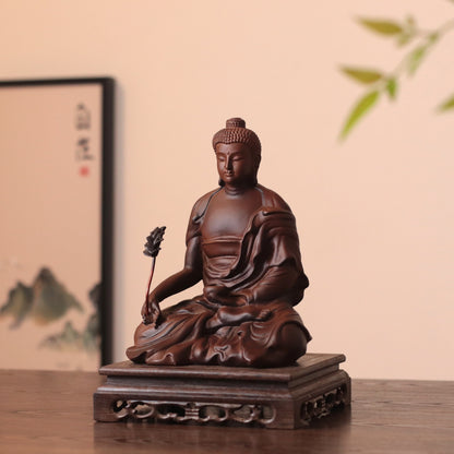 Hand Carved Padauk Wood Bhaisajyaguru Medicine Buddha Statue