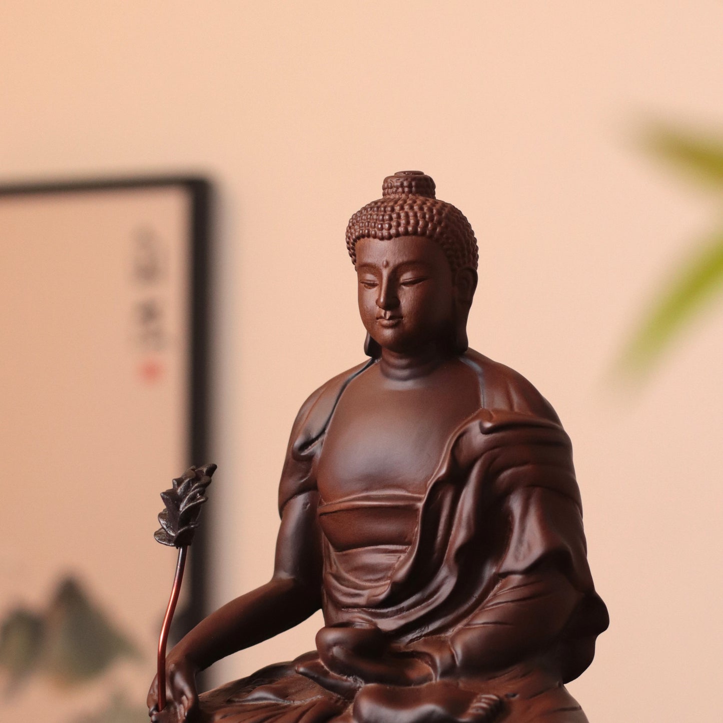 Hand Carved Padauk Wood Bhaisajyaguru Medicine Buddha Statue