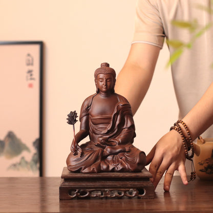 Hand Carved Padauk Wood Bhaisajyaguru Medicine Buddha Statue