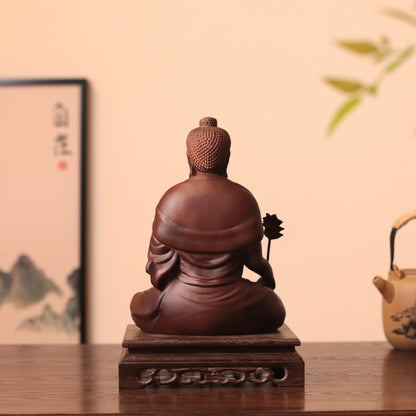 Hand Carved Padauk Wood Bhaisajyaguru Medicine Buddha Statue