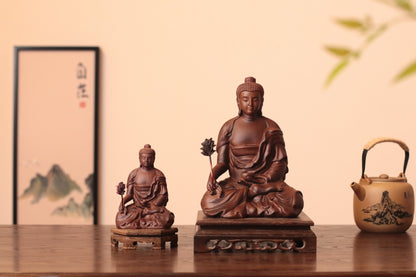 Hand Carved Padauk Wood Bhaisajyaguru Medicine Buddha Statue