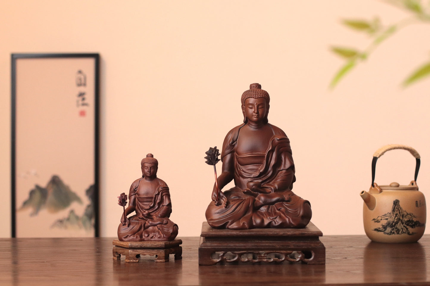 Hand Carved Padauk Wood Bhaisajyaguru Medicine Buddha Statue