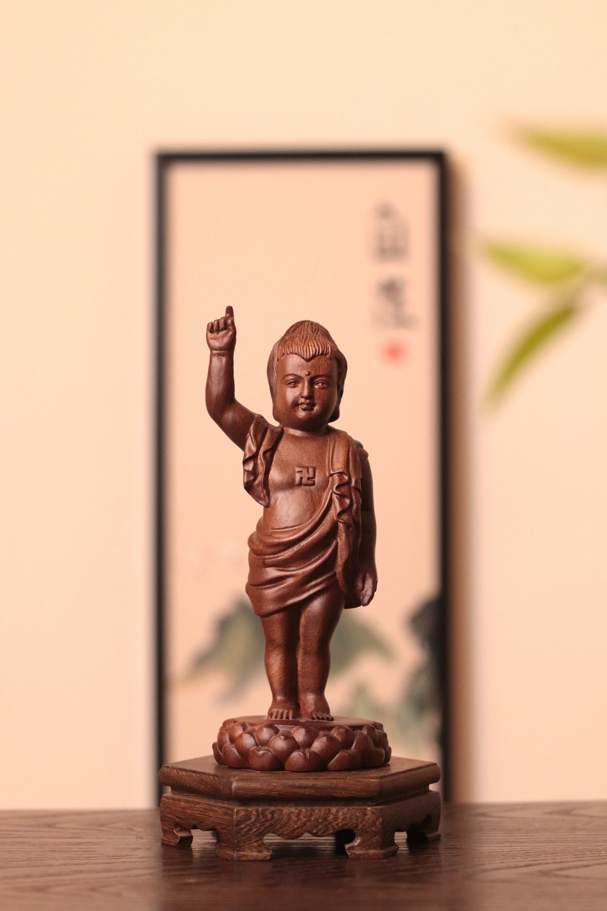 Baby Buddha Statue, Solid African Padauk Siddhartha Gautama