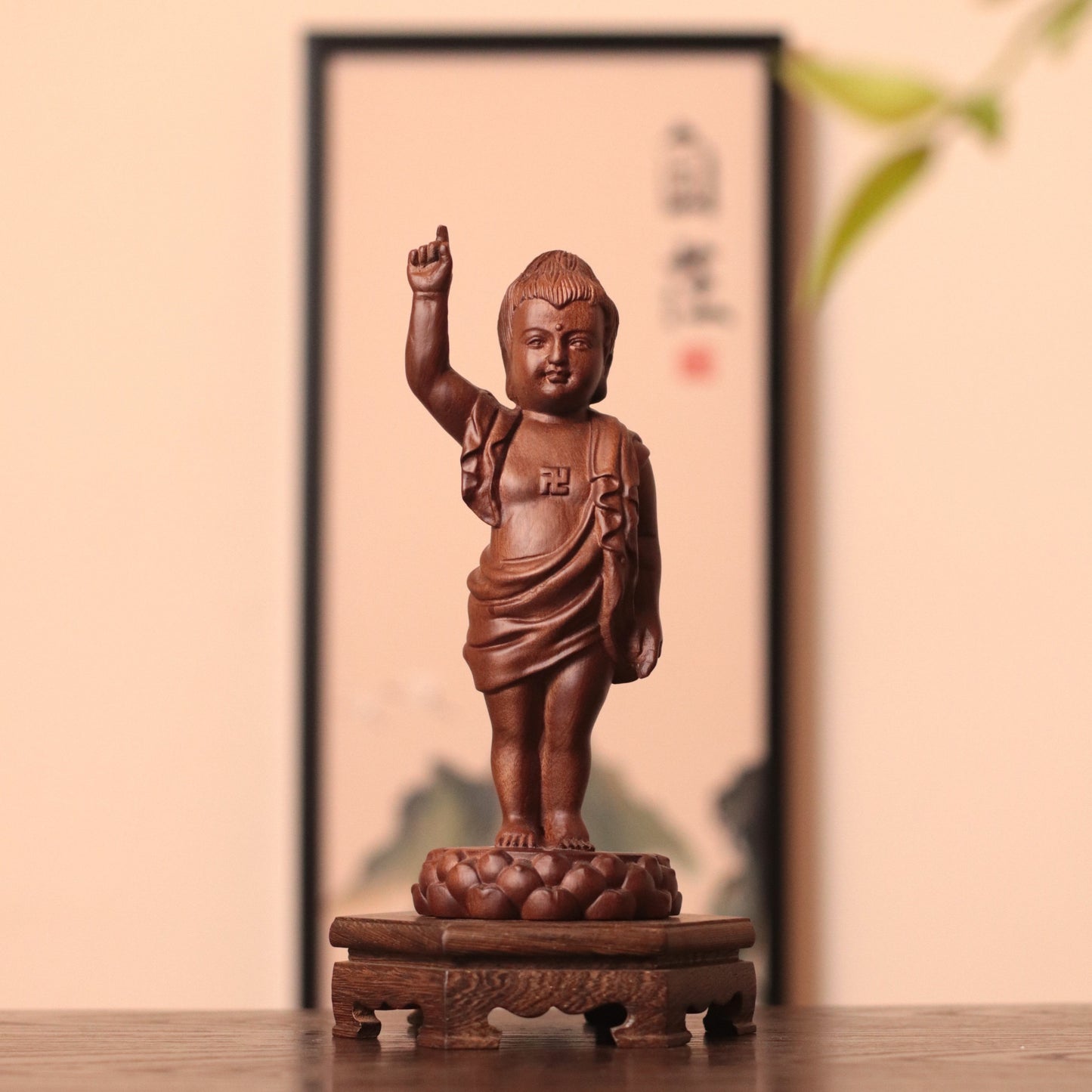 Baby Buddha Statue, Solid African Padauk Siddhartha Gautama