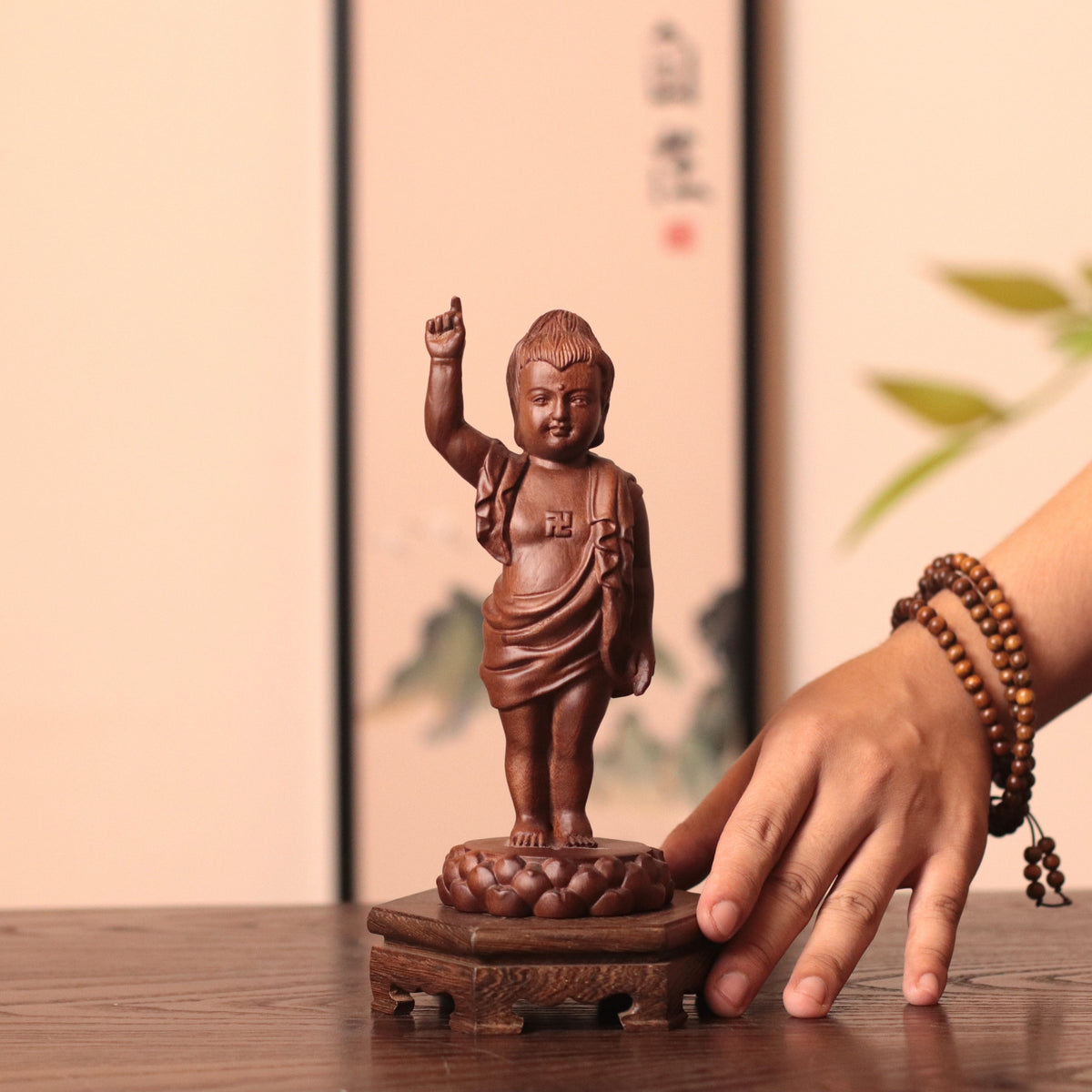 Baby Buddha Statue, Solid African Padauk Siddhartha Gautama