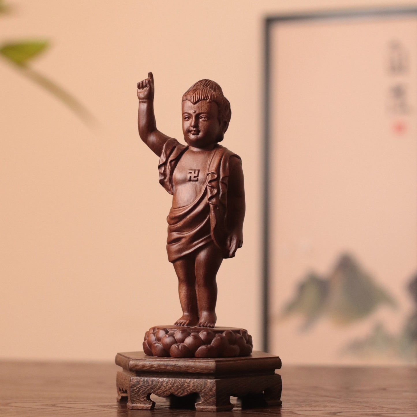 Baby Buddha Statue, Solid African Padauk Siddhartha Gautama