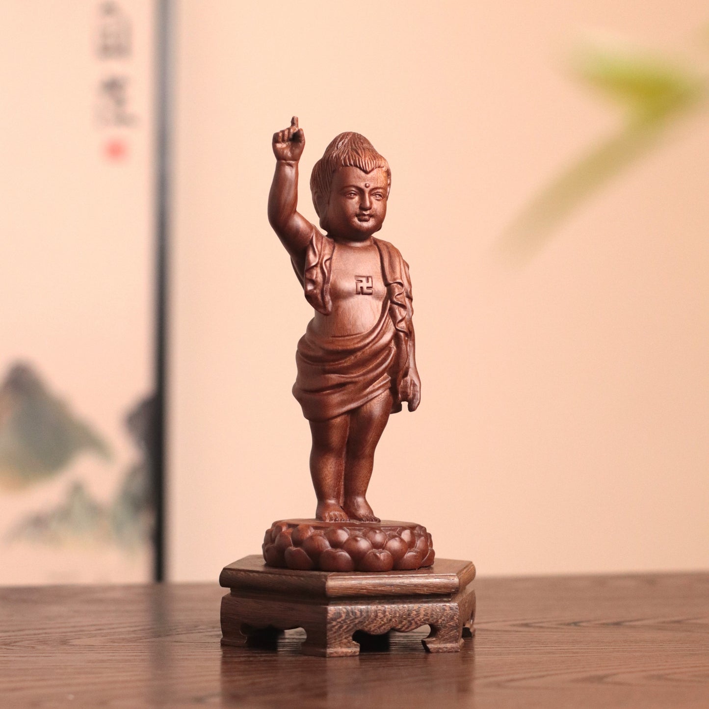 Baby Buddha Statue, Solid African Padauk Siddhartha Gautama