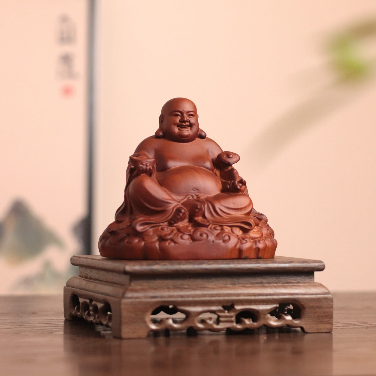 Hand-Carved Laughing Buddha Statue