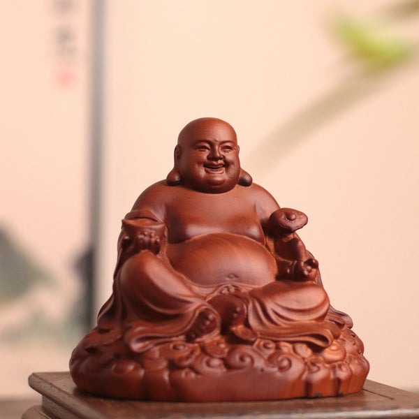 Hand-Carved Laughing Buddha Statue