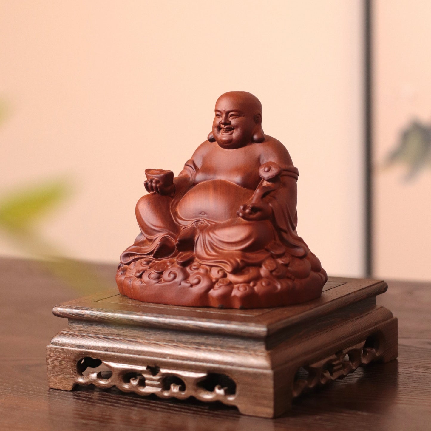 Hand-Carved Laughing Buddha Statue